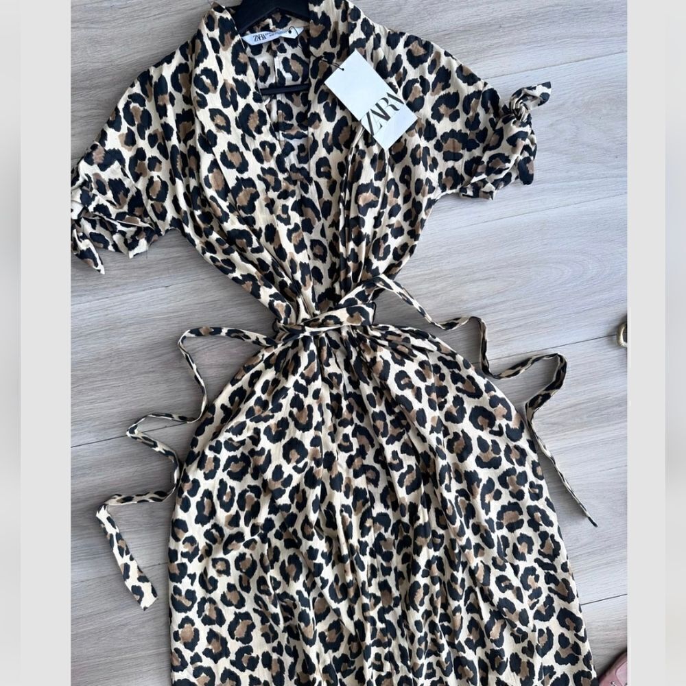 ZARA ANIMAL PRINT SHIRT DRESS ZW COLLECTION Lenght 45 Inch
